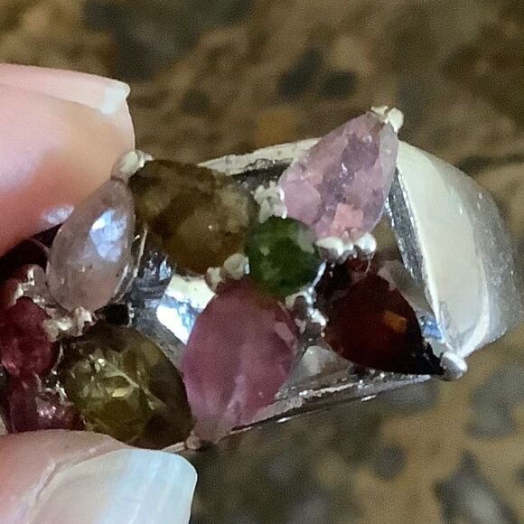 NWOT Sterling SILVER 925 MULTICOLOUR FLORAL COCKTAIL LARGE RING SIZE US 8.5 - Picture 8 of 9